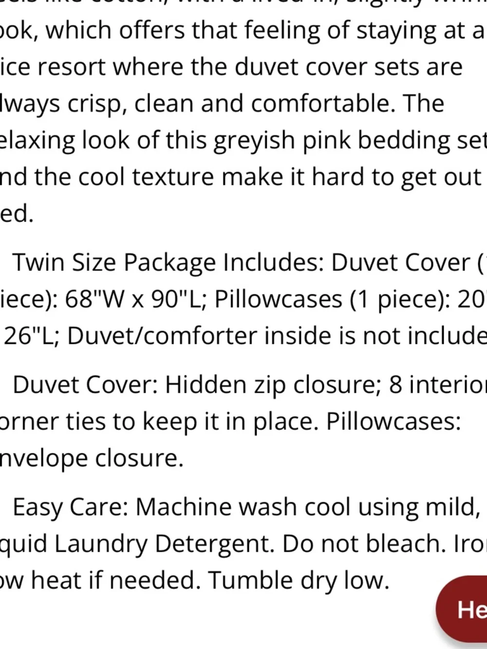 Duvet Cover Set 100% Washed Cotton Grayish Pink TWIN